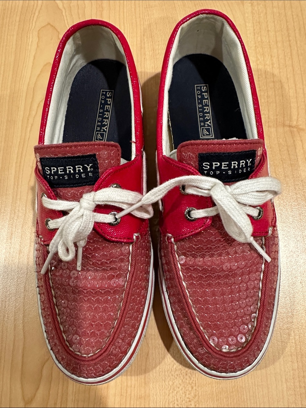 Sperry Red Sequined Boat Shoes 8